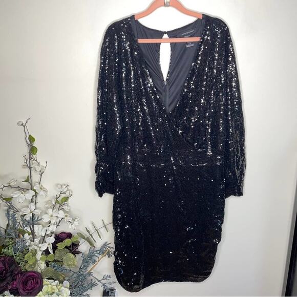 ASHLEY STEWART Sequin Wrap Bodycon Evening Dress Black {E6} - Picture 3 of 5